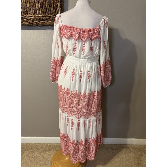 Marie Oliver Maxi Dress S Small White Red Embroidered Colorful Smocked - Picture 13 of 16